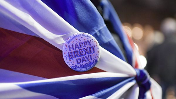 A Brexit pin is attached to a flag, in London, Friday, Jan. 31, 2020 A Brexit pin is attached to a flag, in London, Friday, Jan. 31, 2020 - Sputnik International