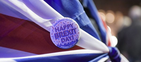 A Brexit pin is attached to a flag, in London, Friday, Jan. 31, 2020 A Brexit pin is attached to a flag, in London, Friday, Jan. 31, 2020 - Sputnik International