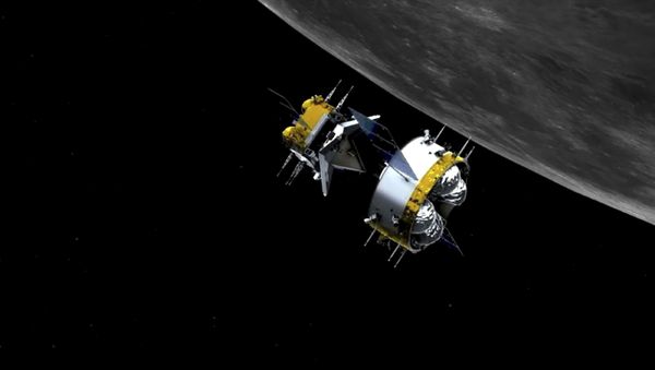 This graphic simulation image provided by China National Space Administration shows the orbiter and returner combination of China's Chang'e-5 probe after its separation from the ascender, at the Beijing Aerospace Control Center (BACC) in Beijing Sunday, Dec. 6, 2020. The Chinese probe that landed on the moon transferred rocks to an orbiter Sunday in preparation for returning samples of the lunar surface to Earth for the first time in almost 45 years, the country's space agency announced.  - Sputnik International
