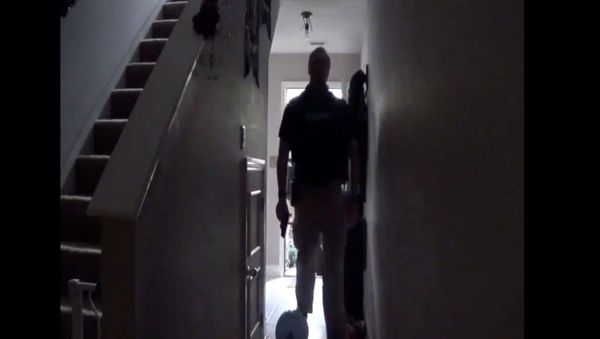 Screenshot captures an uScreenshot captures an unidentified law enforcement official walking through the home of Rebekah Jones, a data scientist who was dismissed from the Florida Department of Health over alleged insubordination. A raid was conducted at Jones' residence in response to a complaint issued by her former employer in early November.nidentified law enforcement official walking through the home of Rebekah Jones, a former data scient - Sputnik International