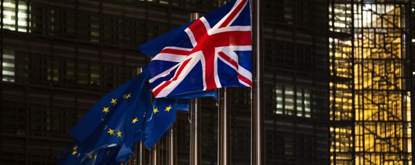 The Union Flag and European Union flags flap in the wind prior a meeting between European Commission President Ursula von der Leyen and British Prime Minister Boris Johnson at EU headquarters in Brussels, Wednesday, Dec. 9, 2020 The Union Flag and European Union flags flap in the wind prior a meeting between European Commission President Ursula von der Leyen and British Prime Minister Boris Johnson at EU headquarters in Brussels, Wednesday, Dec. 9, 2020 - Sputnik International