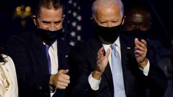 Democratic 2020 U.S. presidential nominee Joe Biden and his son Hunter celebrate onstage at his election rally, after the news media announced that Biden has won the 2020 U.S. presidential election over President Donald Trump, in Wilmington, Delaware, U.S., November 7, 2020. Democratic 2020 U.S. presidential nominee Joe Biden and his son Hunter celebrate onstage at his election rally, after the news media announced that Biden has won the 2020 U.S. presidential election over President Donald Trump, in Wilmington, Delaware, U.S., November 7, 2020. - Sputnik International