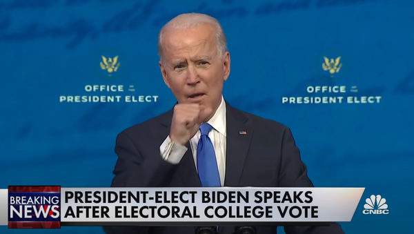 Screengrab of CNBC's coverage of President-Elect Joe Biden's speech following the Electoral College vote, Monday December 14, 2020. Screengrab of CNBC's coverage of President-Elect Joe Biden's speech following the Electoral College vote, Monday December 14, 2020. - Sputnik International