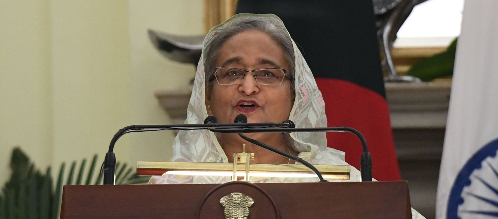 Bangladesh's Prime Minister Sheikh Hasina speaks during a press conference with India's Prime Minister Narendra Modi after a meeting in New Delhi on October 5, 2019. Bangladesh's Prime Minister Sheikh Hasina speaks during a press conference with India's Prime Minister Narendra Modi after a meeting in New Delhi on October 5, 2019. - Sputnik International, 1920, 16.12.2020
