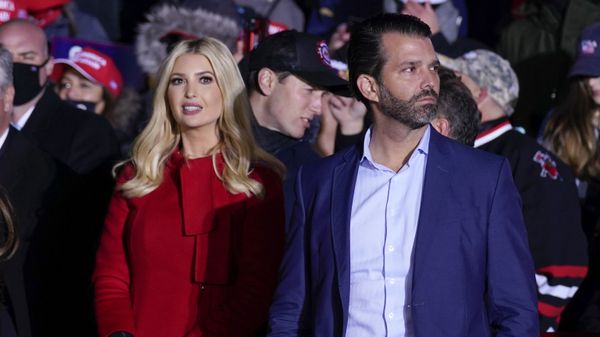 Ivanka Trump and Donald Trump Jr., listen as President Donald Trump speaks during a campaign rally at Kenosha Regional Airport, Monday, Nov. 2, 2020, in Kenosha, Wis - Sputnik International