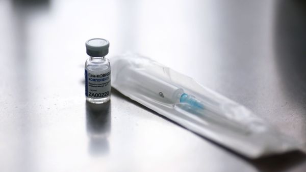 The view shows an ampoule component 1 of the two-component vector vaccine the Sputnik-V against coronavirus infectionin the city polyclinic No. 4 in Volgograd, Russia - Sputnik International