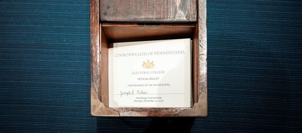 Ballots are seen after being cast during the 59th Pennsylvania Electoral College meeting, where the commonwealth’s 20 electors unanimously voted for Joseph R. Biden for president and Kamala D. Harris for vice president of the United States, in Harrisburg, Pennsylvania, U.S. December 14, 2020.  - Sputnik International