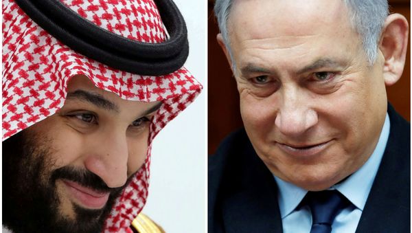 A combination picture shows Saudi Arabia's Crown Prince Mohammed Bin Salman in Osaka, Japan, 29 June 2019 and Israeli Prime Minister Benjamin Netanyahu in Jerusalem, 9 February 2020. - Sputnik International