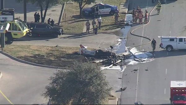 A photo of the small plane crash site near Higway 360 in Texas posted of Twitter December 22, 2020. - Sputnik International
