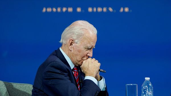 U.S. President-elect Joe Biden listens as he holds a videoconference meeting with members of the U.S Conference of Mayors at his transition headquarters in Wilmington, Delaware, U.S., November 23, 2020.  - Sputnik International