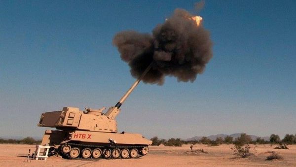A photo of the US army's Extended Range Cannon Artillery during tests, posted on Twitter A photo of the US army's Extended Range Cannon Artillery during tests, posted on Twitter - Sputnik International