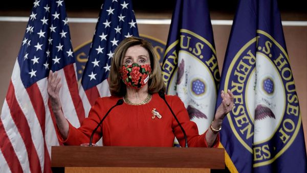 Speaker of the House Nancy Pelosi, D-CA., speaks to reporters on an agreement of a coronavirus disease (COVID-19) aid package on Capitol Hill in Washington, D.C., U.S., December 20, 2020 Speaker of the House Nancy Pelosi, D-CA., speaks to reporters on an agreement of a coronavirus disease (COVID-19) aid package on Capitol Hill in Washington, D.C., U.S., December 20, 2020 - Sputnik International