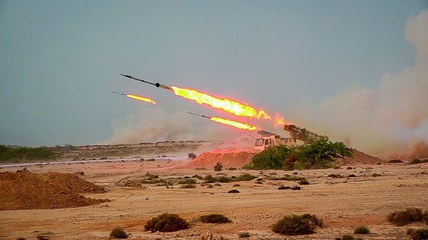 In this photo released Tuesday, July 28, 2020, by Sepahnews, missiles are fired in a Revolutionary Guard military exercise. Iran's paramilitary Revolutionary Guard fired a missile from a helicopter targeting the mock-up aircraft carrier in the strategic Strait of Hormuz. That's according to footage aired on state television on Tuesday. Iranian commandos also fast-roped down from a helicopter onto the replica in the footage from the exercise called Great Prophet 14. The drill appears aimed at threatening the U.S. amid tensions between Tehran and Washington. - Sputnik International