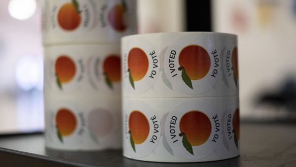 Voting stickers at a polling location in Gwinnett County, Ga. outside of Atlanta on Monday, Jan. 4, 2021, in advance of the Senate runoff election. - Sputnik International