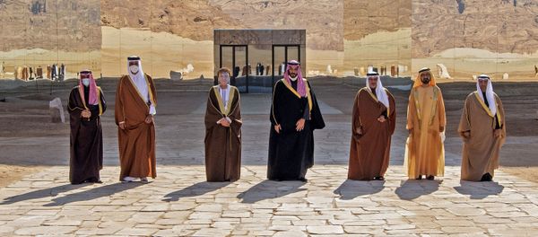 A handout picture provided by the Saudi Royal Palace on January 5, 2021, shows from L to R: Kuwaiti Emir Sheikh Nawaf al-Ahmad Al-Sabah, Emir of Qatar Tamim bin Hamad Al-Thani, Omani Deputy Prime Minister Fahd Bin Mahmud, Saudi Crown Prince Mohammed bin Salman, Bahrain's Crown Prince Salman bin Hamad Al-Khalifa, Dubai's Ruler and UAE Vice President Sheikh Mohammed bin Rashid Al-Maktoum and Nayef al-Hajraf, secretary-general of the Gulf Cooperation Council (GCC) posing for a pictures before the opening session of the 41st Gulf Cooperation Council (GCC) summit in the northwestern Saudi city of al-Ula. - Saudi Arabia's Crown Prince Mohammed bin Salman said that the Gulf states had signed an agreement on regional solidarity and stability at a summit aimed at resolving a three-year embargo against Qatar. A handout picture provided by the Saudi Royal Palace on January 5, 2021, shows from L to R: Kuwaiti Emir Sheikh Nawaf al-Ahmad Al-Sabah, Emir of Qatar Tamim bin Hamad Al-Thani, Omani Deputy Prime Minister Fahd Bin Mahmud, Saudi Crown Prince Mohammed bin Salman, Bahrain's Crown Prince Salman bin Hamad Al-Khalifa, Dubai's Ruler and UAE Vice President Sheikh Mohammed bin Rashid Al-Maktoum and Nayef al-Hajraf, secretary-general of the Gulf Cooperation Council (GCC) posing for a pictures before the opening session of the 41st Gulf Cooperation Council (GCC) summit in the northwestern Saudi city of al-Ula. - Saudi Arabia's Crown Prince Mohammed bin Salman said that the Gulf states had signed an agreement on regional solidarity and stability at a summit aimed at resolving a three-year embargo against Qatar. - Sputnik International
