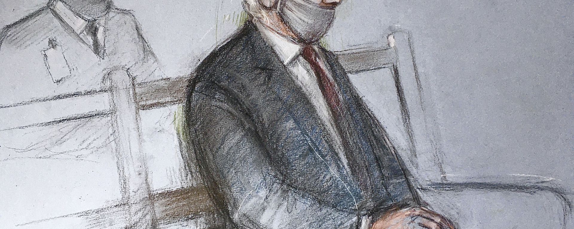 This is a court artist sketch by Elizabeth Cook of Julian Assange appearing at the Old Bailey in London for the ruling in his extradition case, in London, Monday, Jan. 4, 2021. A British judge has rejected the United States’ request to extradite WikiLeaks founder Julian Assange to face espionage charges, saying it would be “oppressive” because of his mental health. District Judge Vanessa Baraitser said Assange was likely to kill himself if sent to the U.S. The U.S. government said it would appeal the decision.  (Elizabeth Cook/PA via AP) - Sputnik International, 1920, 07.07.2023