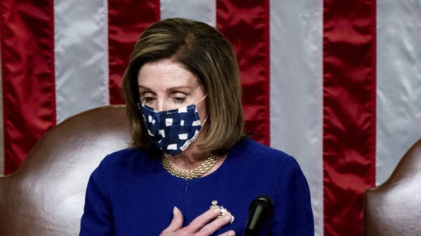 Speaker of the House Nancy Pelosi speaks in the House Chamber after they reconvened for arguments over the objection of certifying Arizona’s Electoral College votes in November’s election, at the Capitol in Washington, Wednesday, Jan. 6, 2021 - Sputnik International