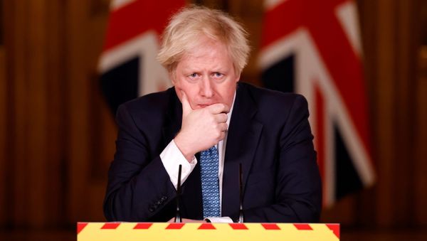 Britain's Prime Minister Boris Johnson reacts during a virtual news conference on the COVID-19 pandemic, at 10 Downing Street in London, Britain January 7, 2021 - Sputnik International