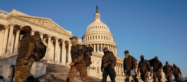 Members of the National Guard arrive at the U.S. Capitol as Democratic members of the House prepare an article of impeachment against U.S. President Donald Trump in Washington, U.S., January 12, 2021 - Sputnik International