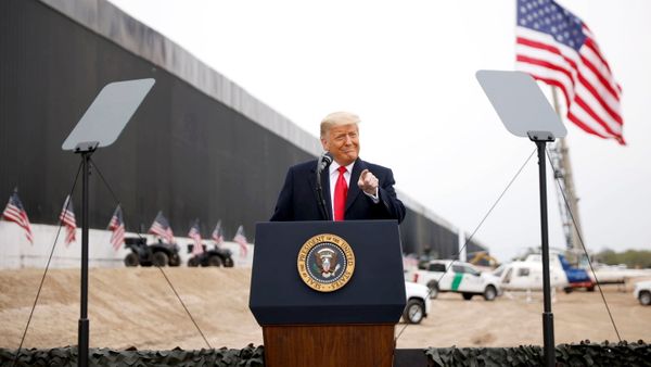 U.S. President Donald Trump gestures as he speaks during a visit at the U.S.-Mexico border wall, in Alamo, Texas, U.S., January 12, 2021 U.S. President Donald Trump gestures as he speaks during a visit at the U.S.-Mexico border wall, in Alamo, Texas, U.S., January 12, 2021 - Sputnik International