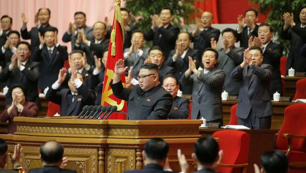 North Korean leader Kim Jong Un receives applause during the 8th Congress of the Workers' Party in Pyongyang, North Korea, in this photo supplied by North Korea's Central News Agency (KCNA) on 13 January 2021 - Sputnik International