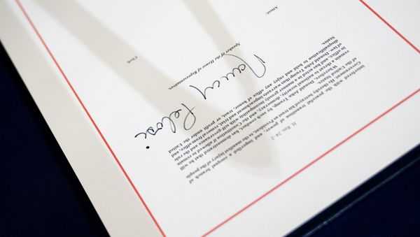 The signed article of impeachment against President Donald Trump sits on a table at the U.S. Capitol on 13 January 2021 in Washington, DC. The House of Representatives voted to impeach Trump a second time, after Vice President Mike Pence declined to use the 25th amendment to remove him from office after protestors breached the U.S. Capitol last week. The signed article of impeachment against President Donald Trump sits on a table at the U.S. Capitol on 13 January 2021 in Washington, DC. The House of Representatives voted to impeach Trump a second time, after Vice President Mike Pence declined to use the 25th amendment to remove him from office after protestors breached the U.S. Capitol last week. - Sputnik International