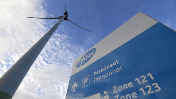 This photograph taken on December 22, 2020 in Puurs shows the logo of US multinational pharmaceutical company Pfizer on the entrance sign of the production site of the Covid-19 vaccine that was given the European Union's green light the day before, paving the way for vaccinations to finally start in the 27-nation bloc on December 27 This photograph taken on December 22, 2020 in Puurs shows the logo of US multinational pharmaceutical company Pfizer on the entrance sign of the production site of the Covid-19 vaccine that was given the European Union's green light the day before, paving the way for vaccinations to finally start in the 27-nation bloc on December 27 - Sputnik International