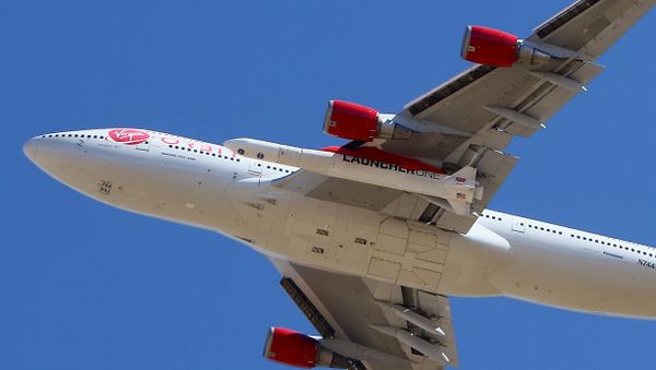 Virgin Orbit Boeing 747-400 rocket launch platform, named Cosmic Girl, takes off from Mojave Air and Space Port, Mojave (MHV) on its second orbital launch demonstration in the Mojave Desert, north of Los Angeles.  - Sputnik International