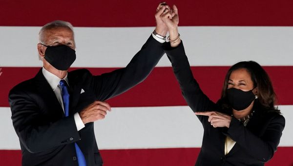Democratic presidential candidate and former Vice President Joe Biden and US Senator and Democratic candidate for Vice President Kamala Harris celebrate after Joe Biden accepted the 2020 Democratic presidential nomination during the 4th and final night of the 2020 Democratic National Convention, as participants from across the country are hosted over video links from the originally planned site of the convention in Milwaukee, Wisconsin, US August 20, 2020 - Sputnik International