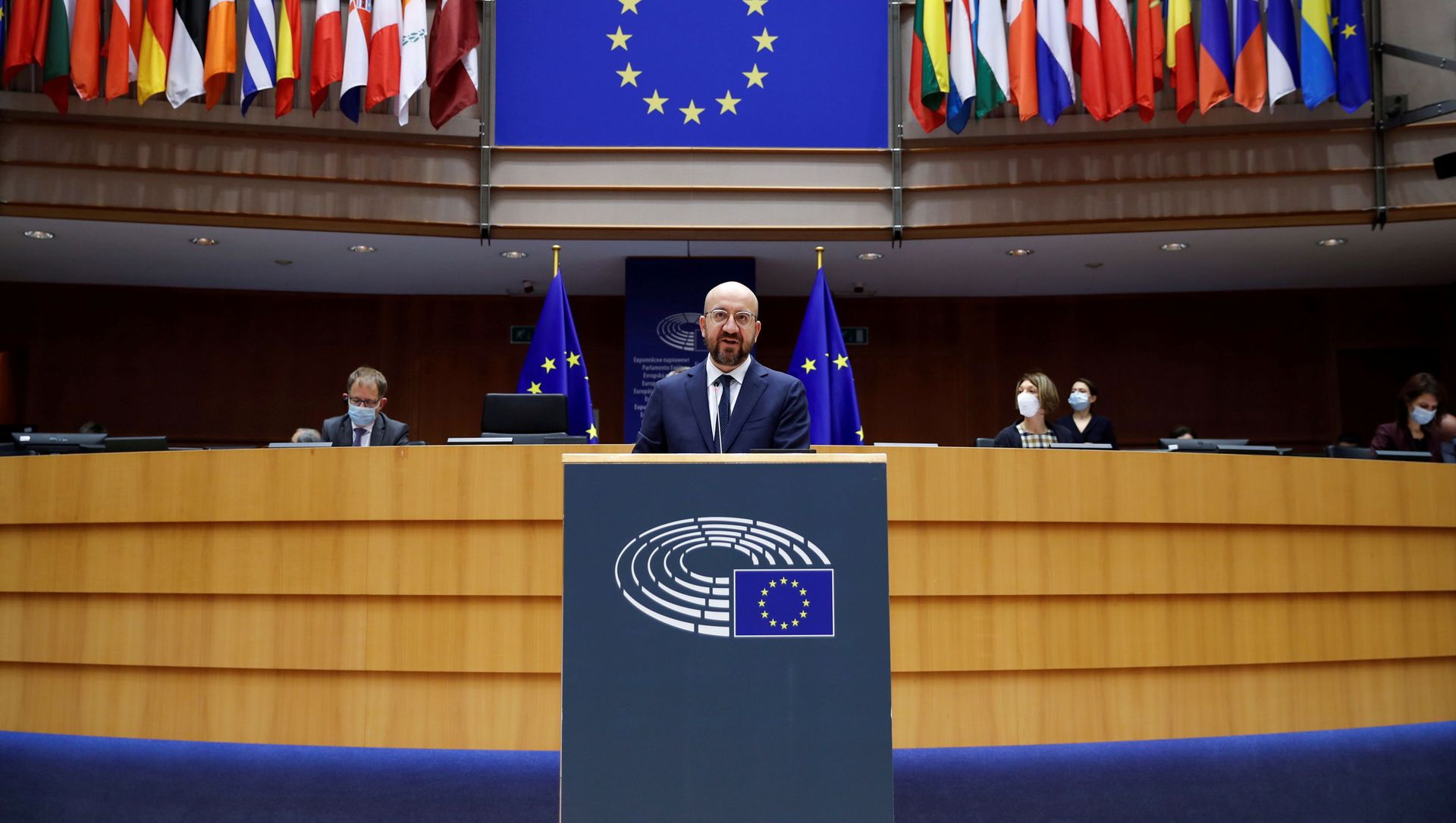 European Council President Charles Michel addresses European lawmakers during a plenary session on the inauguration of the new President of the United States and the current political situation, at the European Parliament in Brussels, Belgium, January 20, 2021 European Council President Charles Michel addresses European lawmakers during a plenary session on the inauguration of the new President of the United States and the current political situation, at the European Parliament in Brussels, Belgium, January 20, 2021 - Sputnik International, 1920, 24.05.2021