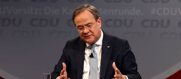 Armin Laschet speaks as he takes part in a discussion with other candidates for the chairmanship of Germany's Christian Democratic Union (CDU) party Friedrich Merz and Norbert Roettgen, at the party's headquarters in Berlin, Germany, January 8, 2021. - Sputnik International