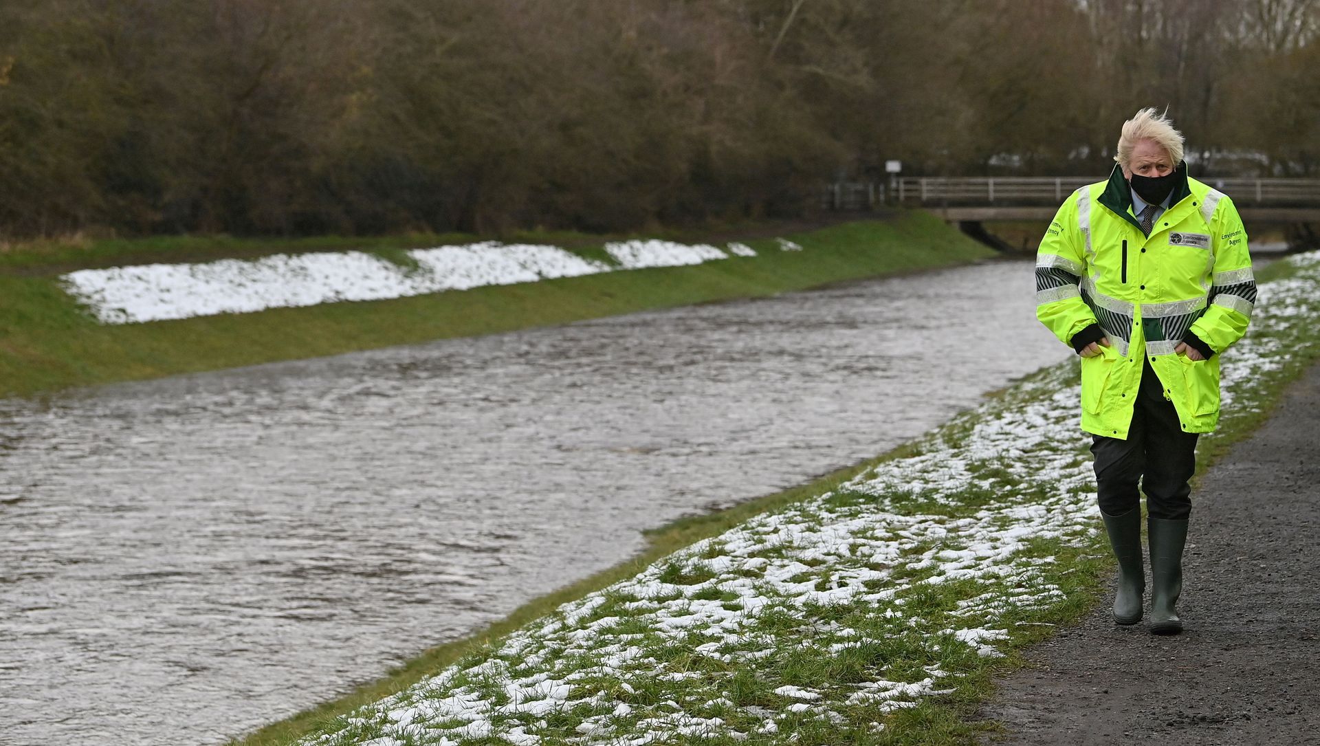 Britain's Prime Minister Boris Johnson reacts during his visit to a storm basin near the River Mersey in Didsbury, Manchester, as Storm Christoph brings heavy rains and flooding across the country, Britain January 21, 2021 Britain's Prime Minister Boris Johnson reacts during his visit to a storm basin near the River Mersey in Didsbury, Manchester, as Storm Christoph brings heavy rains and flooding across the country, Britain January 21, 2021 - Sputnik International, 1920, 01.02.2021