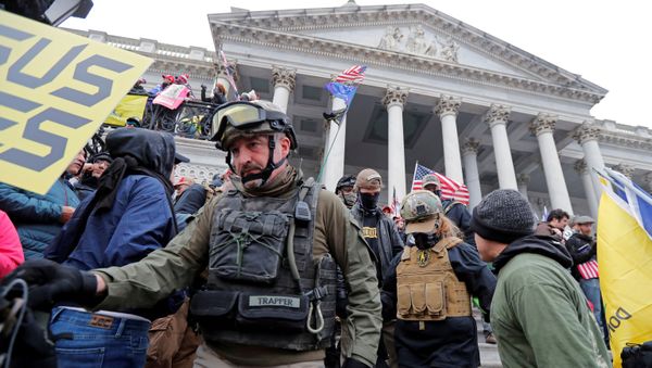 Members of the Oath Keepers are seen among supporters of U.S. President Donald Trump at the U.S. Capitol during a protest against the certification of the 2020 U.S. presidential election results by the U.S. Congress, in Washington, U.S., January 6, 2021.  - Sputnik International