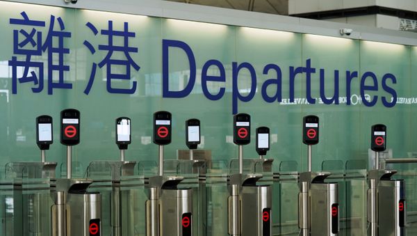 Closed counters are seen at the departures hall of Hong Kong International Airport - Sputnik International