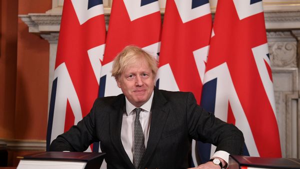 Britain's Prime Minister Boris Johnson reacts after signing the Brexit trade deal with the EU Britain's Prime Minister Boris Johnson reacts after signing the Brexit trade deal with the EU - Sputnik International