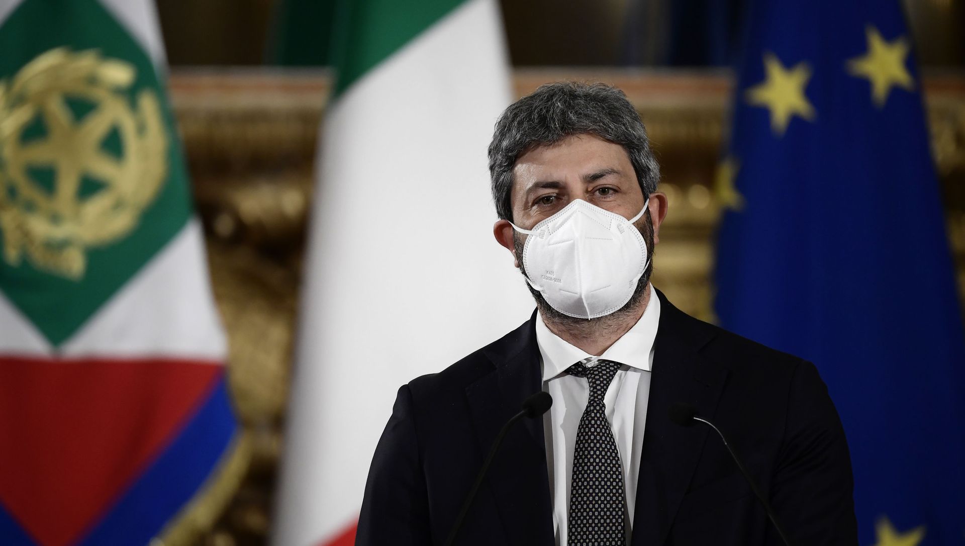 President of the Lower Chamber Roberto Fico leaves after reporting the outcome of the meetings he was mediating to find an agreement for a new government to Italian President Sergio Mattarella at the Quirinale presidential palace, in Rome, Tuesday, Feb. 2, 2021. - Sputnik International, 1920, 02.02.2021