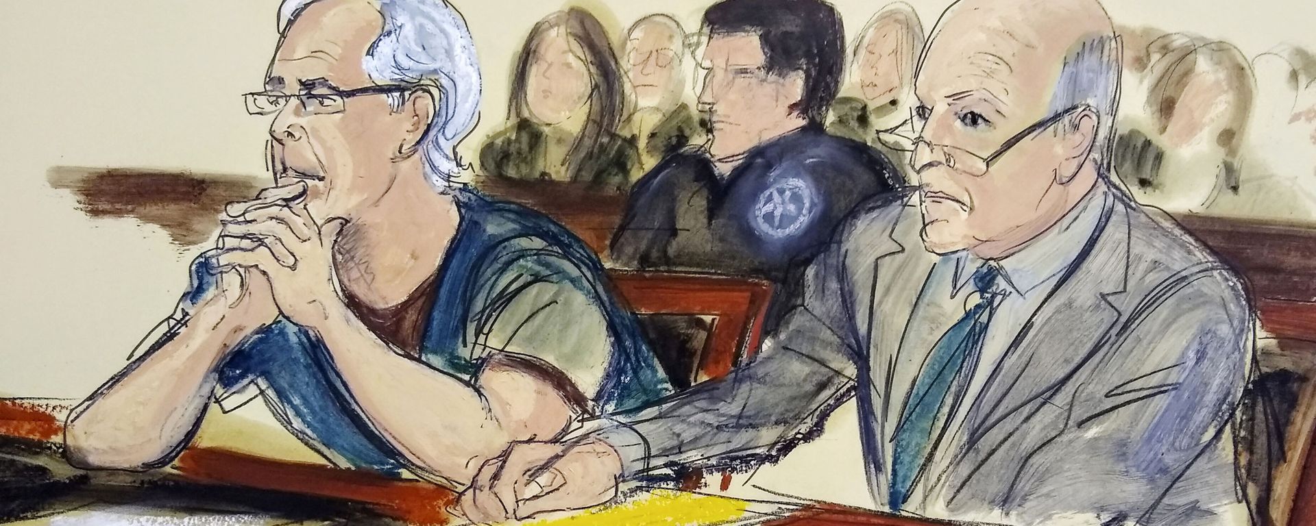 In this July 15, 2019 courtroom artist's sketch, defendant Jeffrey Epstein, left, and his attorney Martin Weinberg listen during a bail hearing in federal court, in New York - Sputnik International, 1920, 12.05.2023