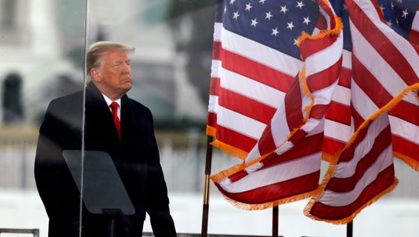 U.S. President Donald Trump looks on at the end of his speech during a rally to contest the certification of the 2020 U.S. presidential election results by the U.S. Congress, in Washington, U.S, January 6, 2021. - Sputnik International