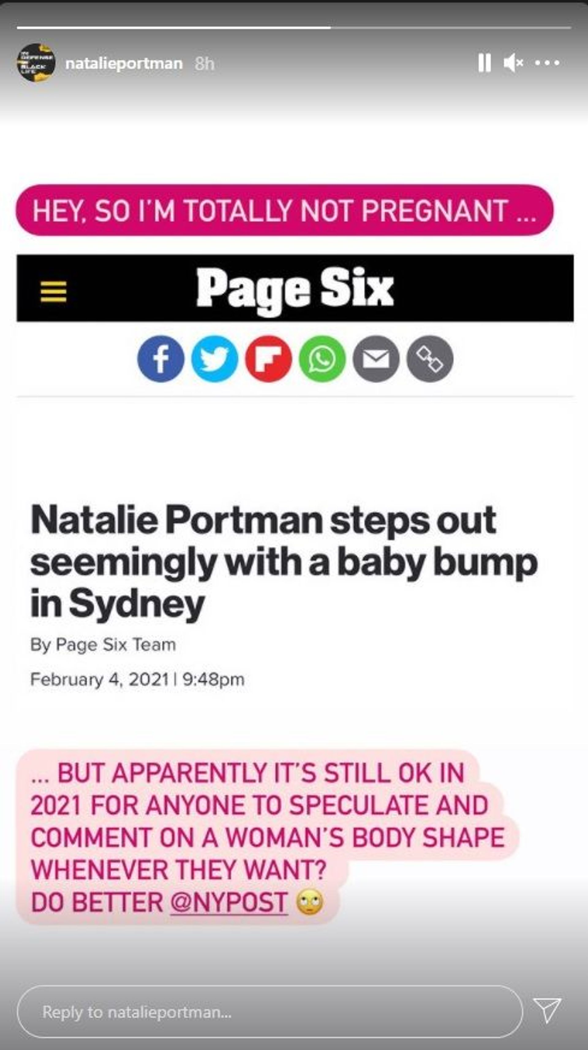 Natalie Portman Dismisses Pregnancy Rumours Started by NY Post, Accuses Tabloid of 'Bodyshaming' Natalie Portman Dismisses Pregnancy Rumours Started by NY Post, Accuses Tabloid of 'Bodyshaming' - Sputnik International, 1920, 06.02.2021