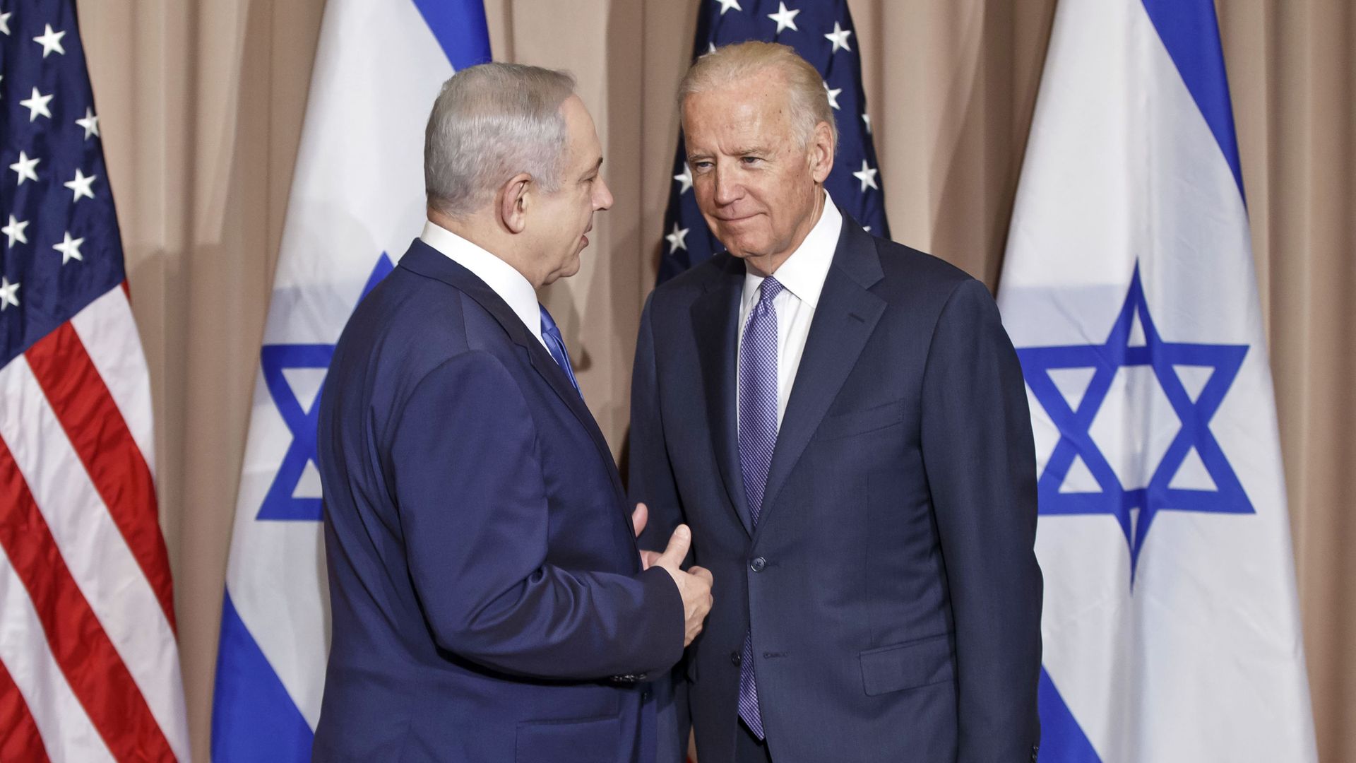 Israeli Prime Minister Benjamin Netanyahu, left, and US Vice-President Joe Biden pose for the media prior to a meeting on the sidelines of the World Economic Forum in Davos, Switzerland, Thursday, Jan. 21, 2016. Israeli Prime Minister Benjamin Netanyahu, left, and US Vice-President Joe Biden pose for the media prior to a meeting on the sidelines of the World Economic Forum in Davos, Switzerland, Thursday, Jan. 21, 2016. - Sputnik International, 1920, 10.03.2021