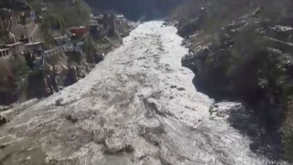General view during a flood in Chamoli, Uttarakhand, India February 7, 2021 in this still image obtained from a video. - Sputnik International