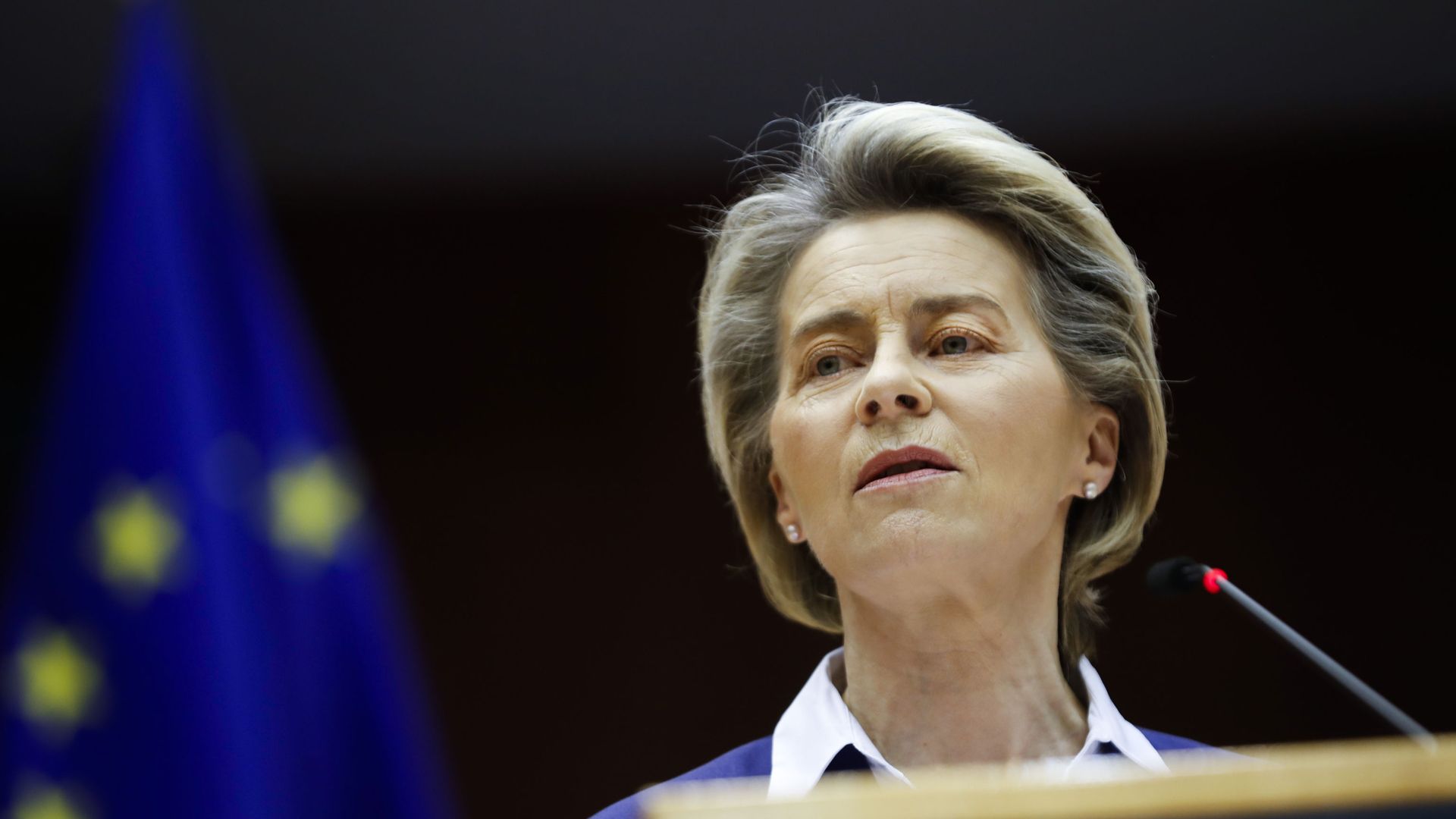 European Commission President Ursula Von Der Leyen addresses European lawmakers during a plenary session on the inauguration of the new President of the United States and the current political situation, at the European Parliament in Brussels, Wednesday, Jan. 20, 2021 European Commission President Ursula Von Der Leyen addresses European lawmakers during a plenary session on the inauguration of the new President of the United States and the current political situation, at the European Parliament in Brussels, Wednesday, Jan. 20, 2021 - Sputnik International, 1920, 17.03.2021