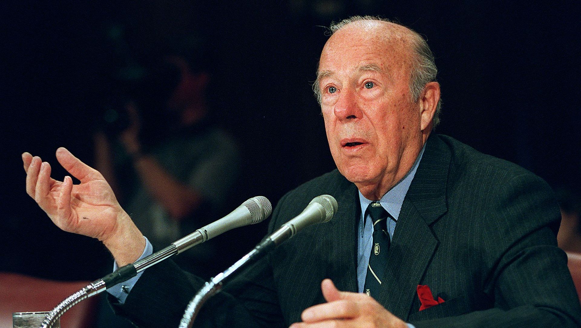 In this file photo former US Treasury Secretary and Secretary of State George Shultz testifies before the US Senate Foreign Relations Committee on February 29, 2000 on Capitol Hill in Washington, DC. In this file photo former US Treasury Secretary and Secretary of State George Shultz testifies before the US Senate Foreign Relations Committee on February 29, 2000 on Capitol Hill in Washington, DC. - Sputnik International, 1920, 07.02.2021