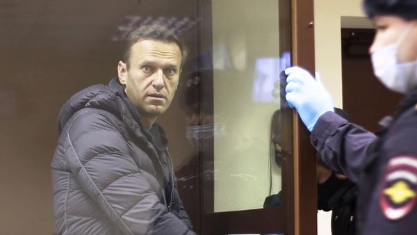 In this image made from video provided by the Babuskinsky District Court, Russian opposition leader Alexei Navalny stands in a cage during a hearing on his charges for defamation,  in the Babuskinsky District Court in Moscow, Russia, Friday, Feb. 5, 2021.  - Sputnik International