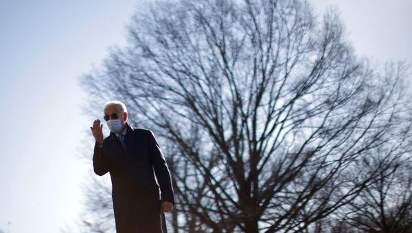 U.S. President Joe Biden reacts to a reporter's question as he arrives on the South Lawn at the White House in Washington, U.S., February 8, 2021 - Sputnik International
