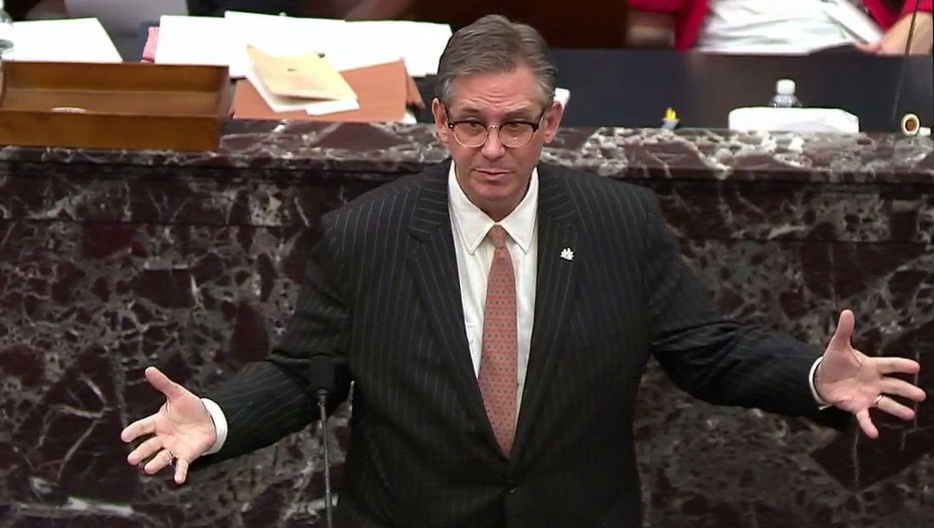 Attorney Bruce Castor, representing and defending former President Donald Trump, addresses the U.S. Senate as it begins the second impeachment trial of former president, on charges of inciting the deadly attack on the U.S. Capitol, on the floor of the Senate chamber on Capitol Hill in Washington, U.S., February 9, 2021 Attorney Bruce Castor, representing and defending former President Donald Trump, addresses the U.S. Senate as it begins the second impeachment trial of former president, on charges of inciting the deadly attack on the U.S. Capitol, on the floor of the Senate chamber on Capitol Hill in Washington, U.S., February 9, 2021 - Sputnik International, 1920, 09.02.2021