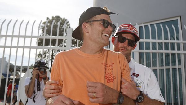 Tampa Bay Buccaneers quarterback Tom Brady (left) and quarterback Ryan Griffin after a boat parade to celebrate victory in Super Bowl LV against the Kansas City Chiefs - Sputnik International