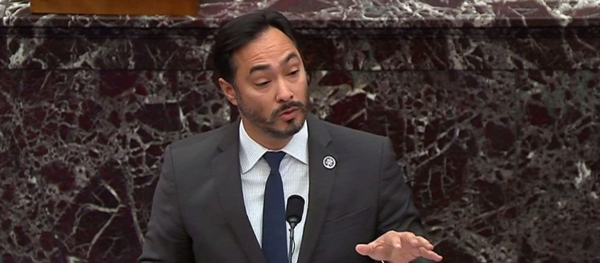 U.S. House impeachment manager Rep. Joaquin Castro (D-TX) delivers part of the impeachment managers’ opening argument in the impeachment trial of former President Donald Trump on charges of inciting the deadly attack on the U.S. Capitol, on the floor of the Senate chamber on Capitol Hill in Washington, U.S., February 10, 2021. U.S. House impeachment manager Rep. Joaquin Castro (D-TX) delivers part of the impeachment managers’ opening argument in the impeachment trial of former President Donald Trump on charges of inciting the deadly attack on the U.S. Capitol, on the floor of the Senate chamber on Capitol Hill in Washington, U.S., February 10, 2021. - Sputnik International, 1920, 11.02.2021