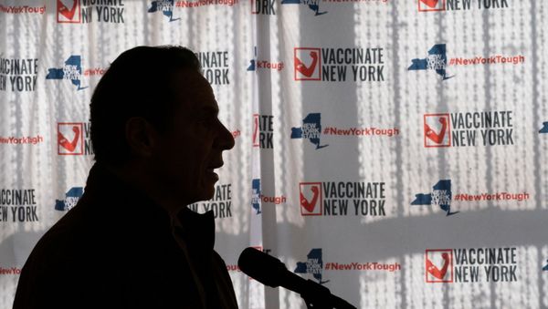New York Governor Andrew Cuomo speaks to reporters during a news conference at a COVID-19 pop-up vaccination site in William Reid Apartments in Brooklyn, New York City, U.S., January 23, 2021 - Sputnik International