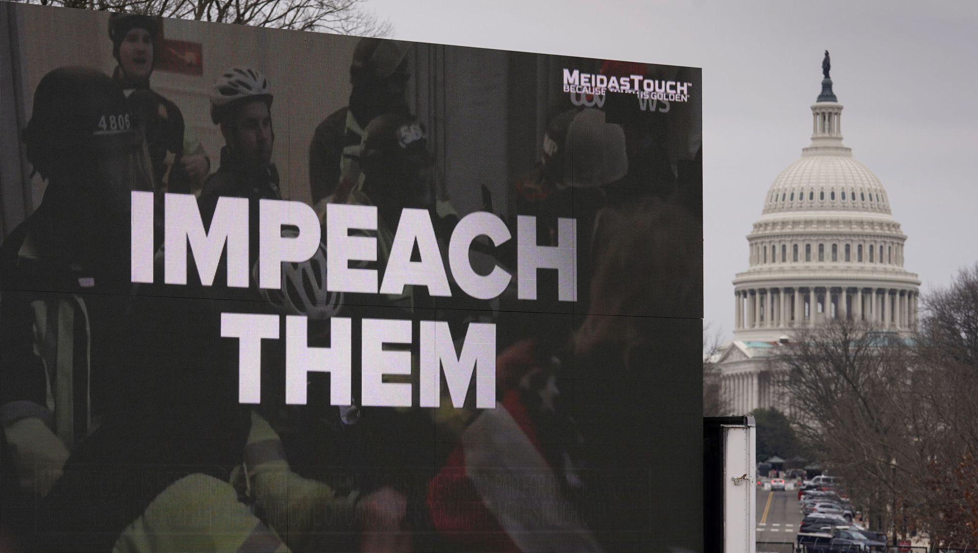 A video screen affixed to a truck flashes an anti-Trump message near the U.S. Capitol during former U.S President Donald Trump's second impeachment trial in Washington, U.S., February 12, 2021 A video screen affixed to a truck flashes an anti-Trump message near the U.S. Capitol during former U.S President Donald Trump's second impeachment trial in Washington, U.S., February 12, 2021 - Sputnik International, 1920, 12.02.2021